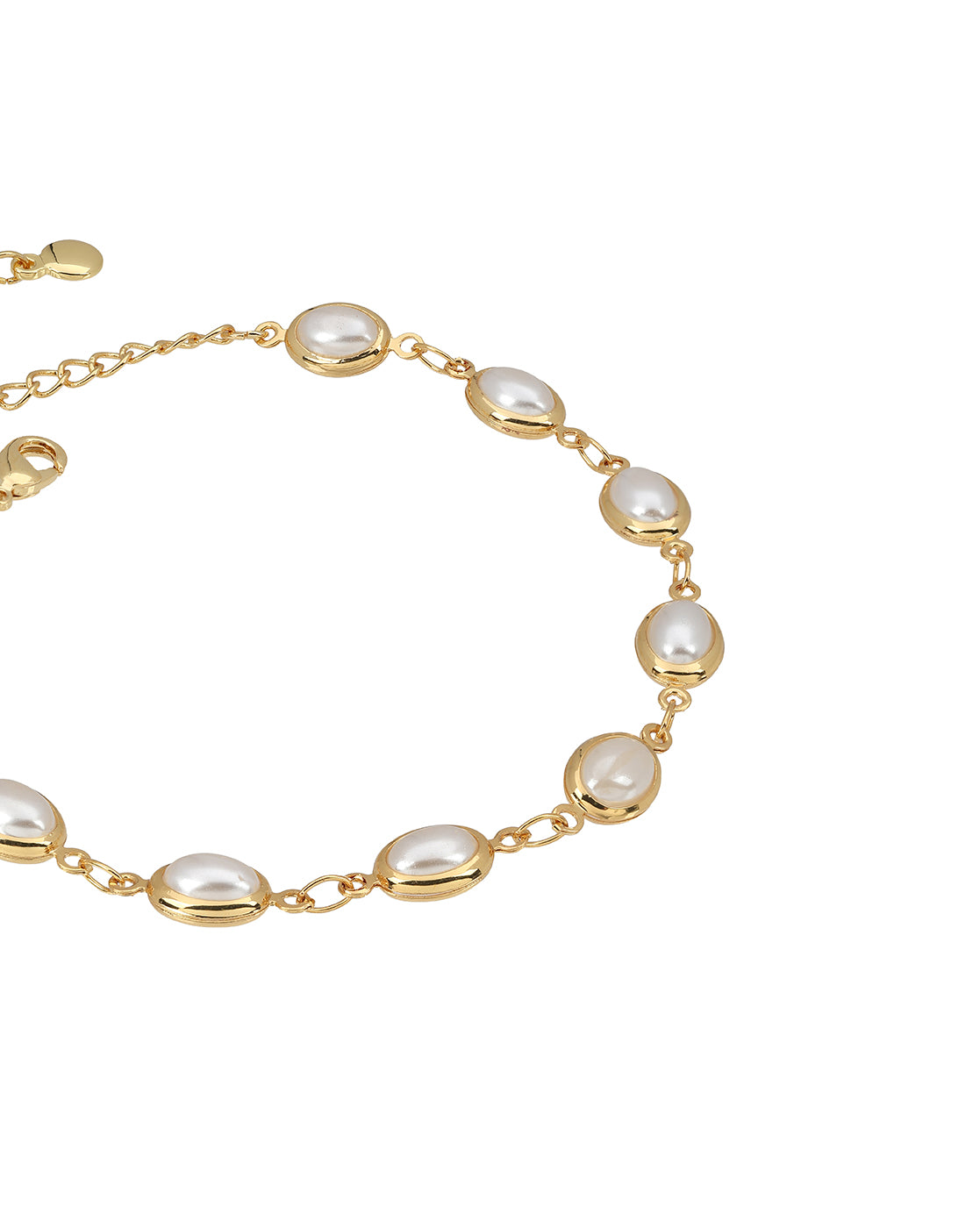 Gold Plated Elegant Oval Pearl Studded Bracelet