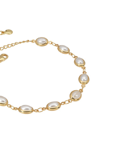 Gold Plated Elegant Oval Pearl Studded Bracelet