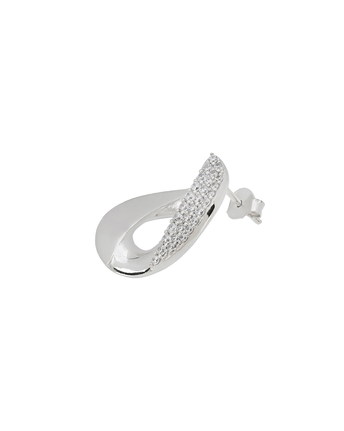 Rhodium-Plated CZ-Studded Chunky Half Hoop Earrings
