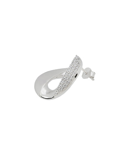 Rhodium-Plated CZ-Studded Chunky Half Hoop Earrings