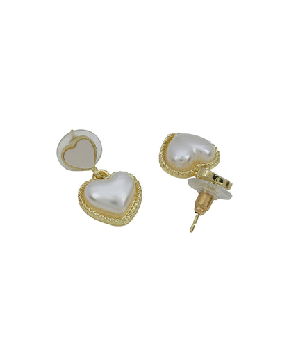 Gold Plated Pearl and MOP Heart Drop Earring