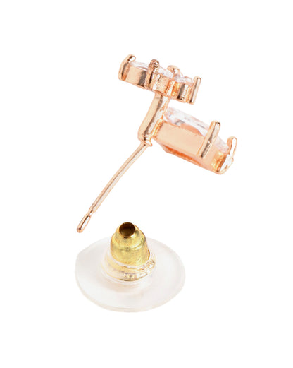 Rose Gold Plated Pear &amp; Princess Crystal Solitaire Studs