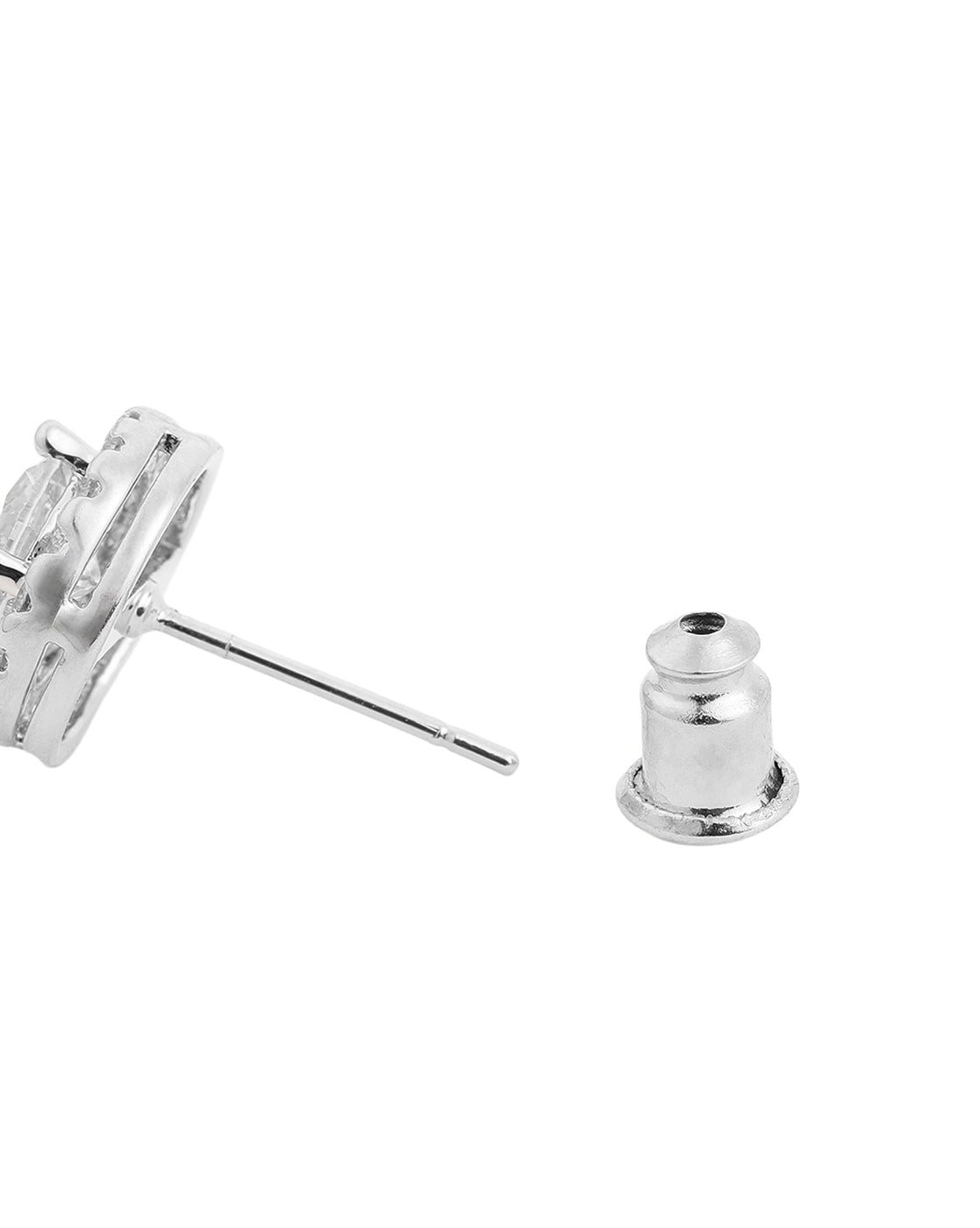 Silver Plated Classic Round Solitaire CZ Halo Stud Earring