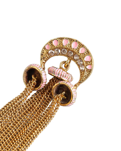 Gold Plated CZ Enamel Long Chain Statement Drop Earrings