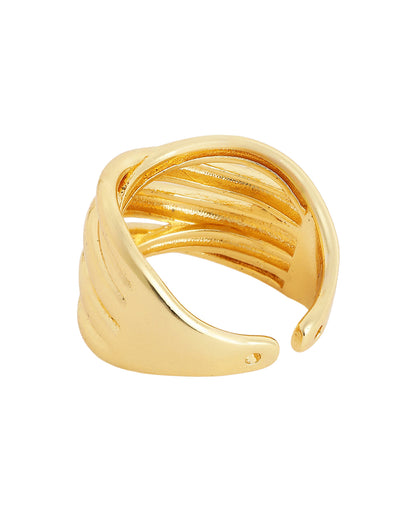 Gold Plated Sculptured Multi Band Wave Adjustable Ring