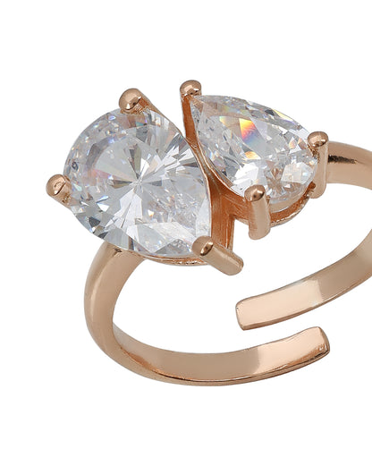 18Kt Rose Gold-Plated CZ Toi Et Moi Adjustable Ring