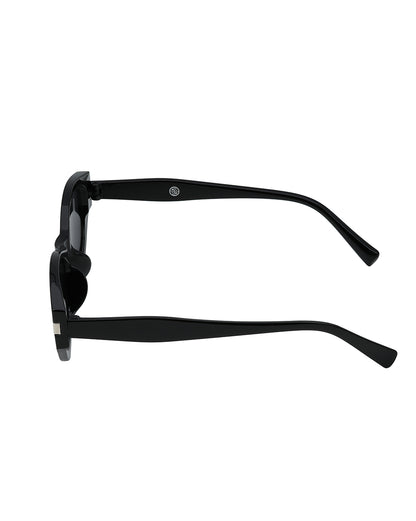 Women Black &amp; Silver Toned UV Protected Black Lens Oval Sunglasses