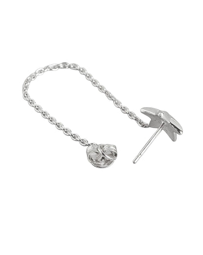 925 Sterling Silver Rhodium Plated Star Stud with Chain Mismatch Earring