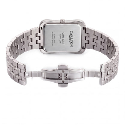 Carlton London Vivienne Women’s Watch - Olive Green Rectangle Dial, Silver Stainless Steel Strap - CLVVSGRN