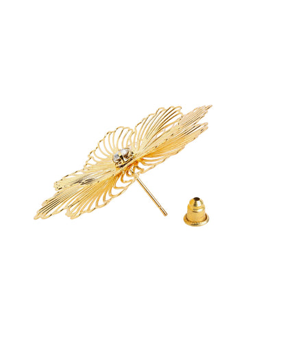 Gold Plated CZ Sparkle Filigree Floral Bold Stud Earring
