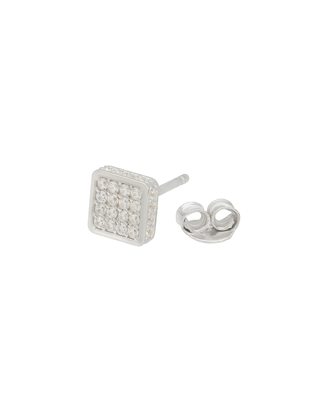 925 Sterling Silver Rhodium Plated CZ Square Mini Stud Earring