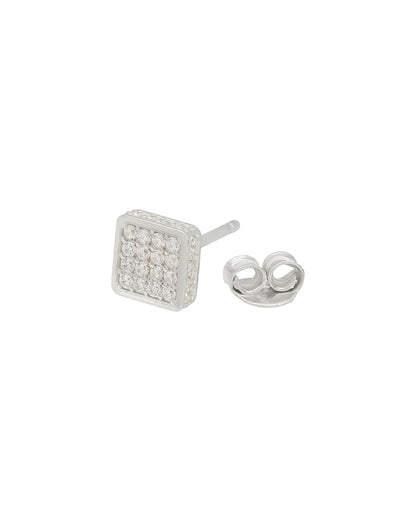 925 Sterling Silver Rhodium Plated CZ Square Mini Stud Earring