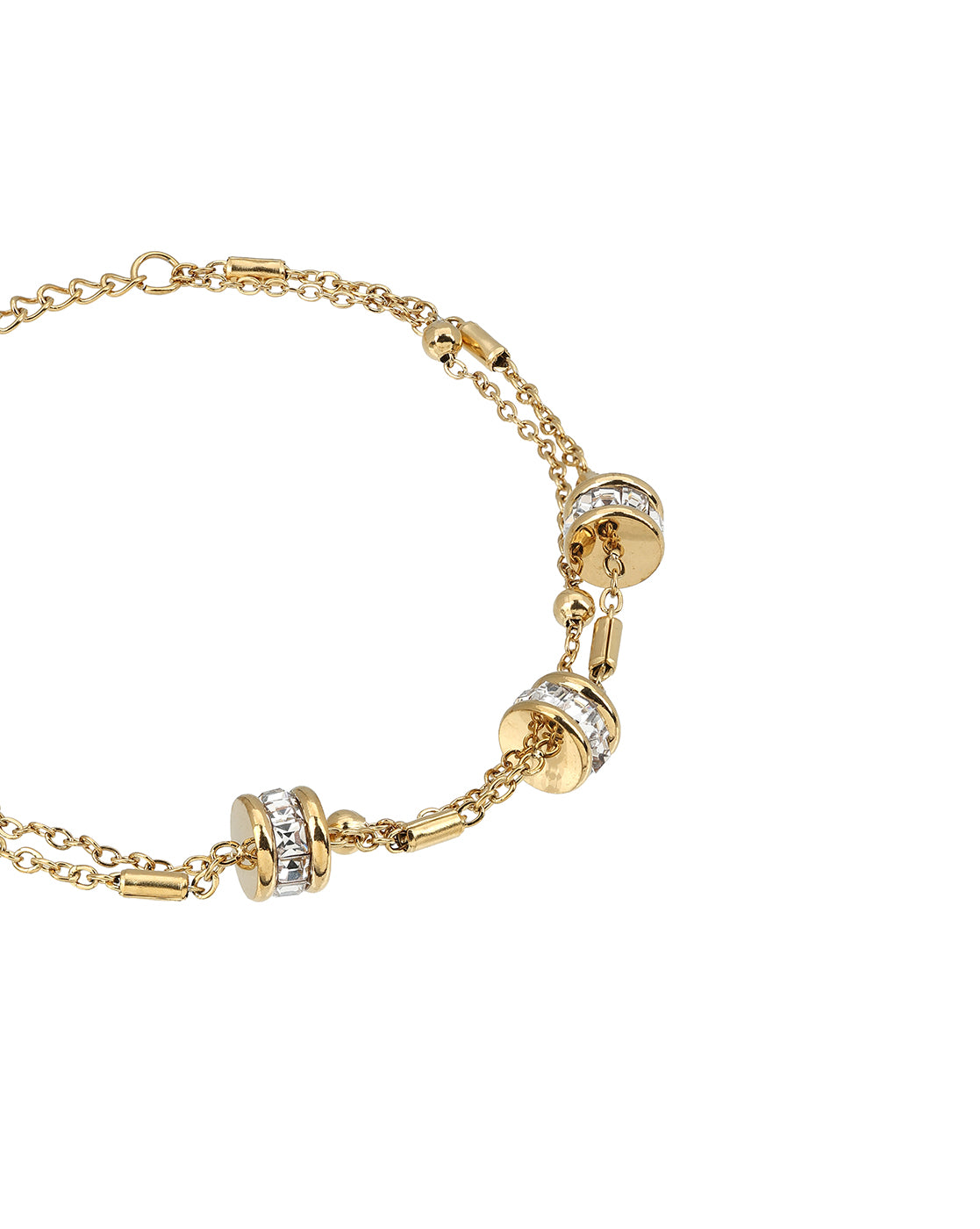 Premium Gold Plated Metallic Round CZ Studded Double Layered Bracelet