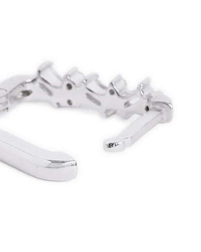 Rhodium Plated Studded Square Hoop Earring with Baguette CZ