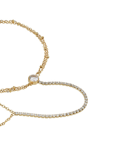 Premium Gold Plated Dainty CZ Studded with Solitaire Hand Chain Bracelet