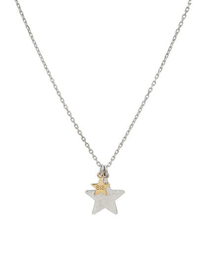 18kt Gold and Rhodium Plated Double Star Sis Pendant with Chain