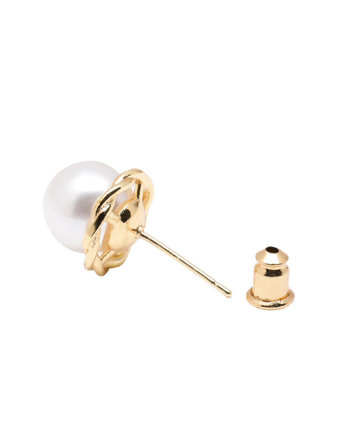 Gold Plated Braided Edged Bold Pearl Stud Earring