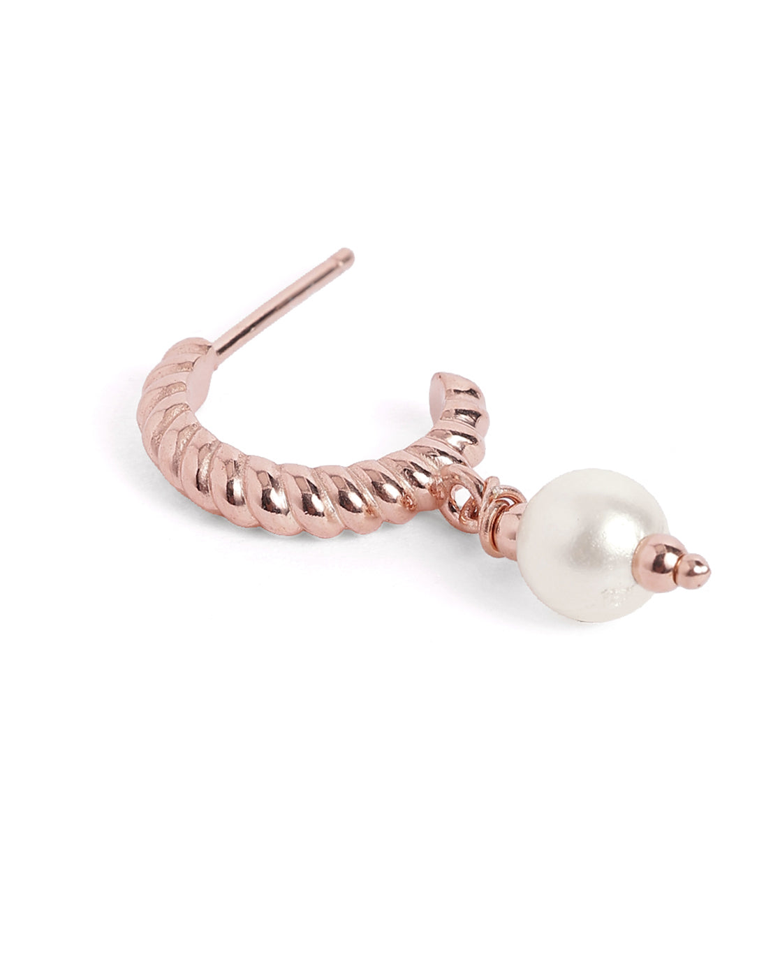 18kt Rose Gold Plated Dangling Pearl Geometric Half Hoop Earring