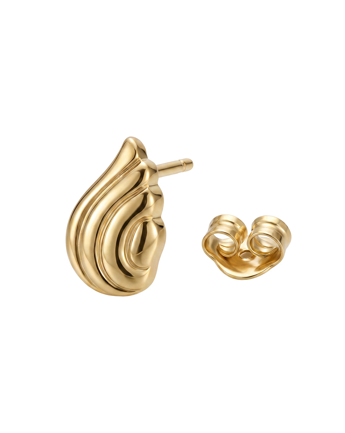 18kt Gold Plated Ribbed Textured Contemporary Stud Earring