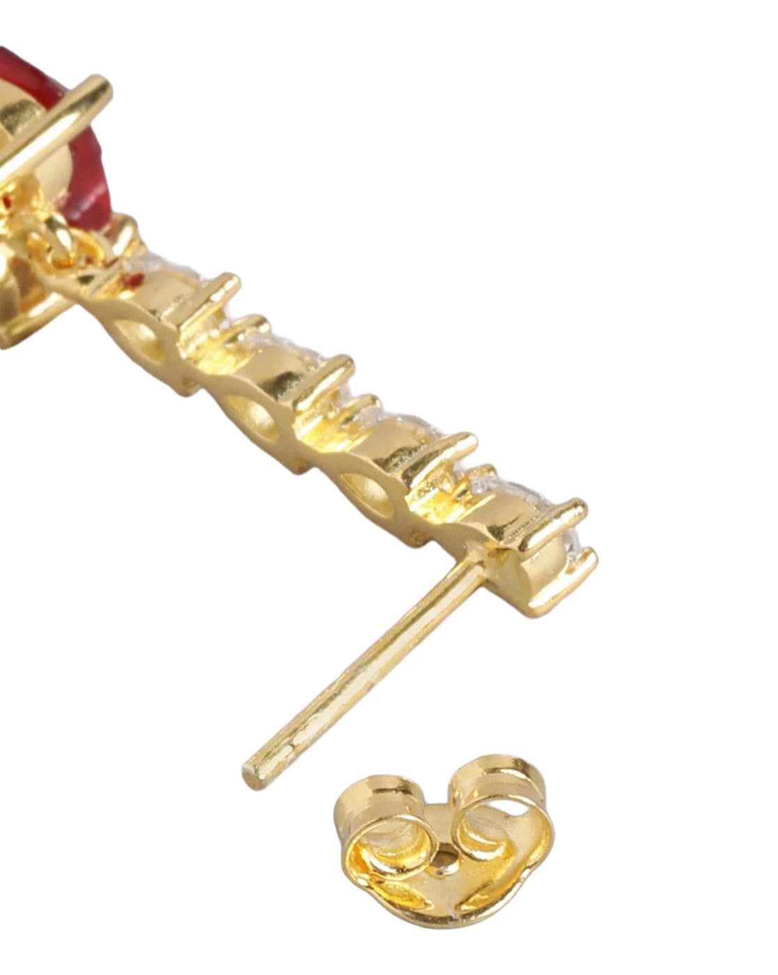 18KT Gold-Plated Modern Ruby Red CZ Heart &amp; Solitaire Drop Earrings
