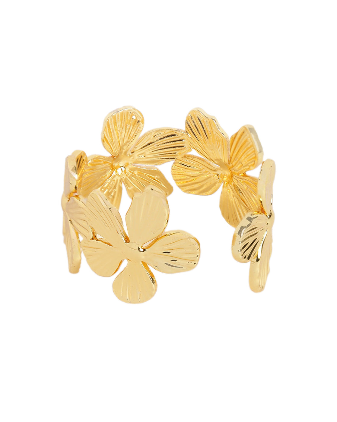 Gold Plated Textured Floral Adjustable Ring