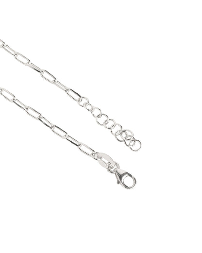 Rhodium Plated Dainty Leaf &amp; Crystal Charm with Paperclip Adjustable Chain Anklet