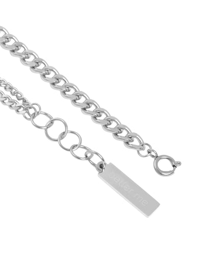 Men Silver Plated CZ Layered Curb Link Chain Necklace