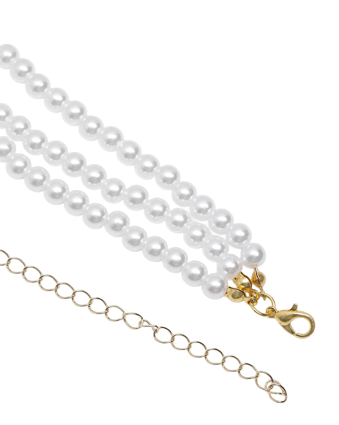 Gold Plated Classic Pearl Triple Strand Layered Necklace