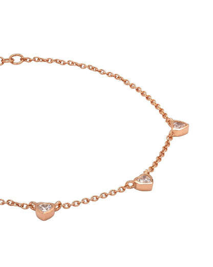 925 Sterling Silver 18kt Rose Gold Plated CZ Heart Charm Bracelet