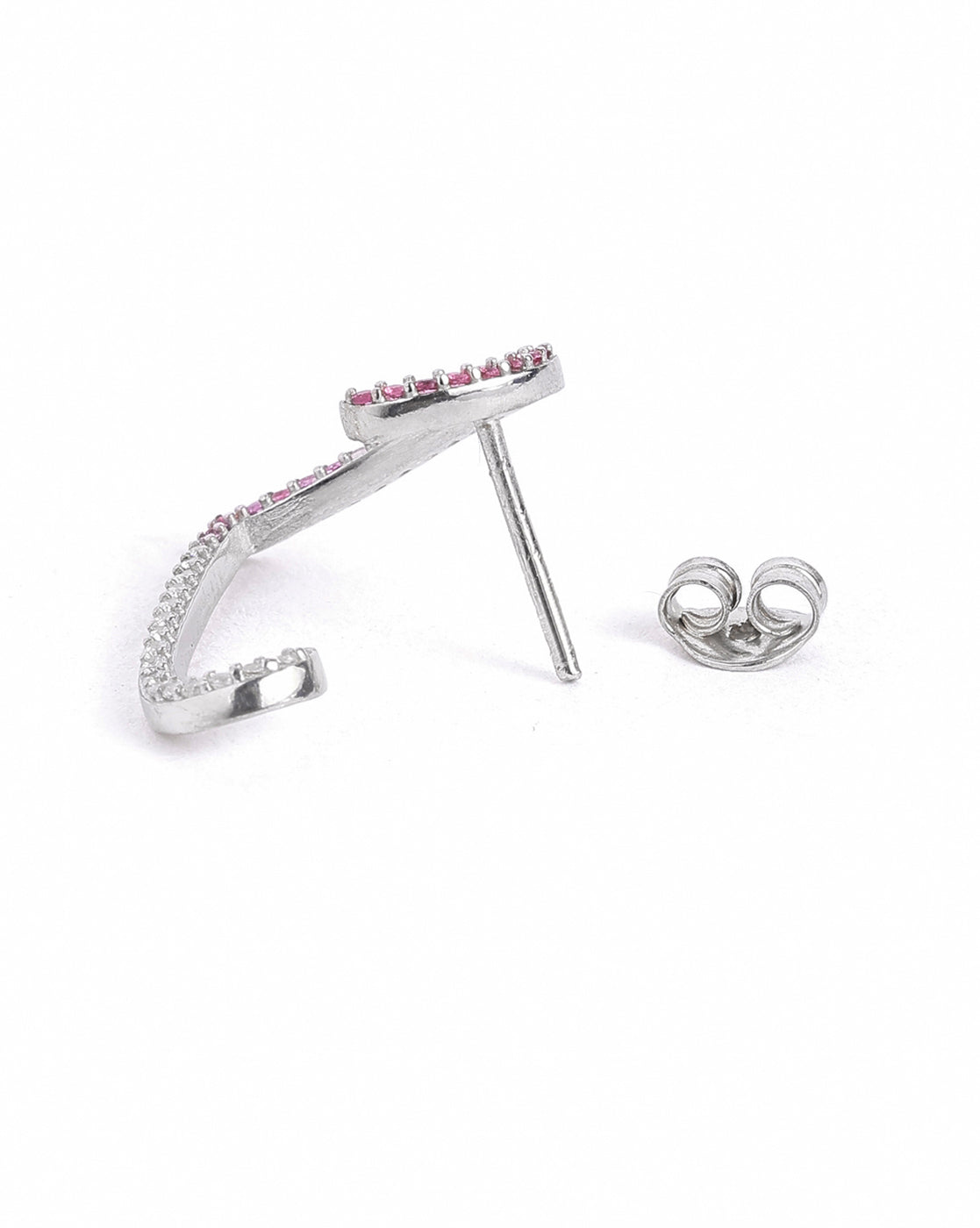 Rhodium Plated Gradient Ruby Studded Heart Bold Fashionable Stud Earring