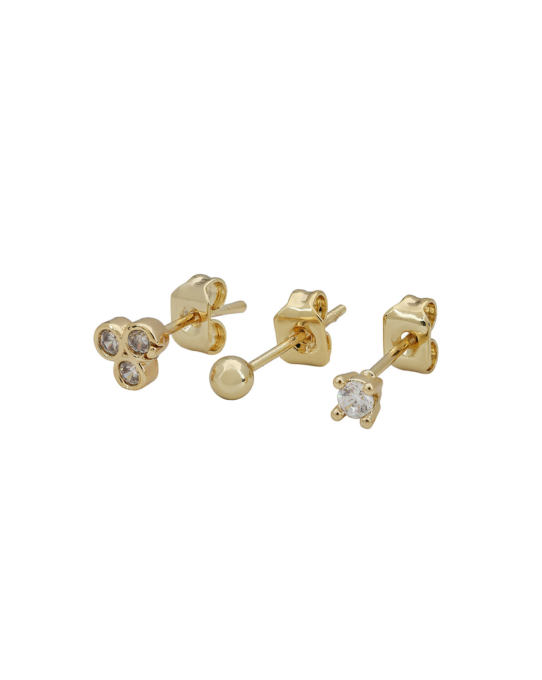 Gold Plated Designer Ear Cuff, Petite Stud &amp; Front-Back Earring Piercing Set