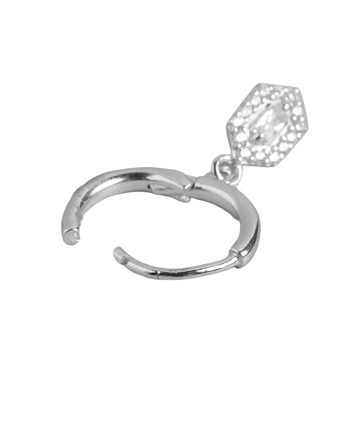 925 Sterling Silver Rhodium Plated CZ Geometric Hoop Earring