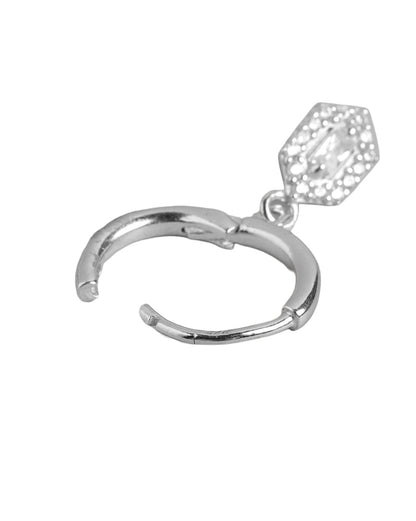 925 Sterling Silver Rhodium Plated CZ Geometric Hoop Earring