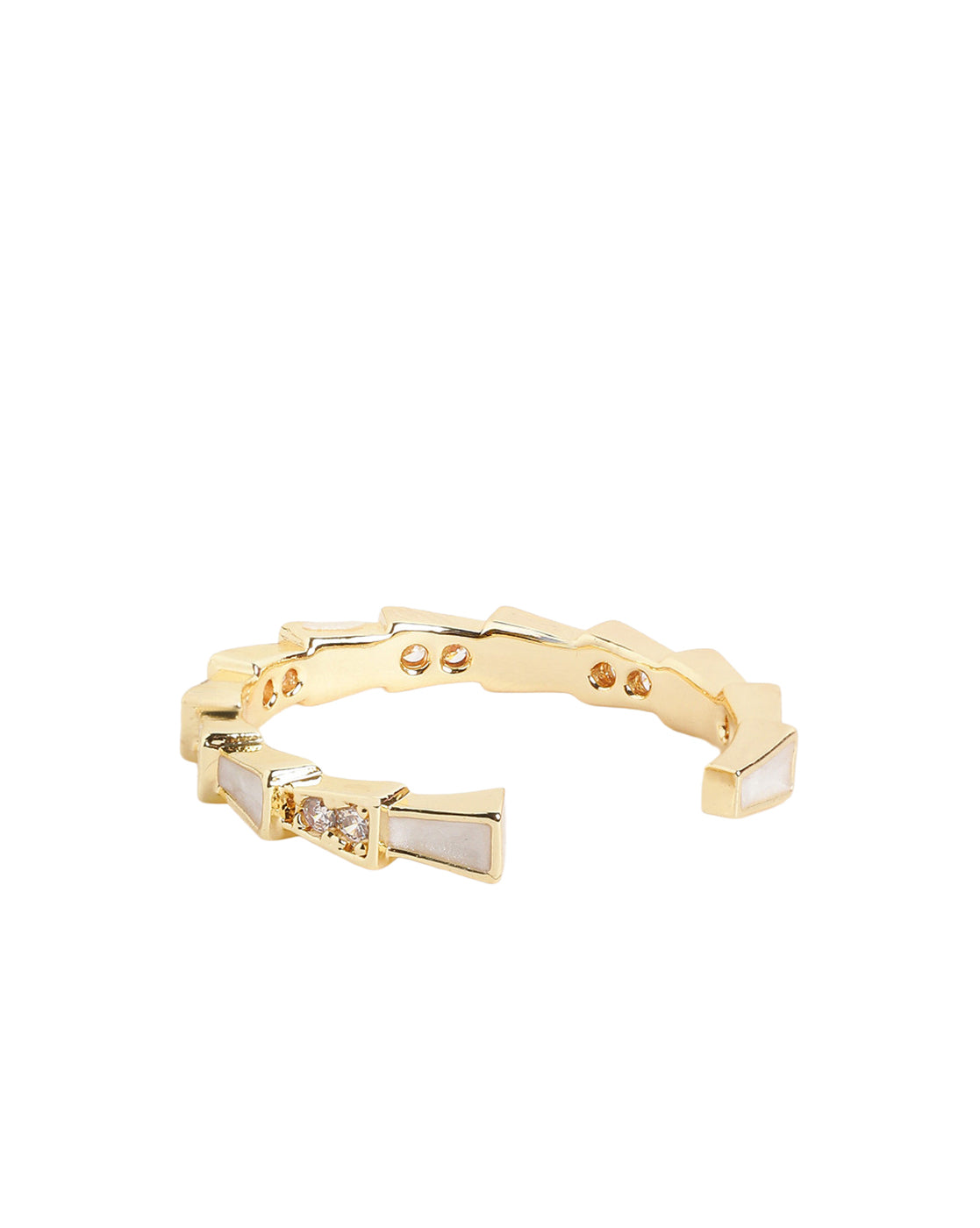Gold Plated Designer CZ and Mother of Pearl Studded Band Adjustable Ring