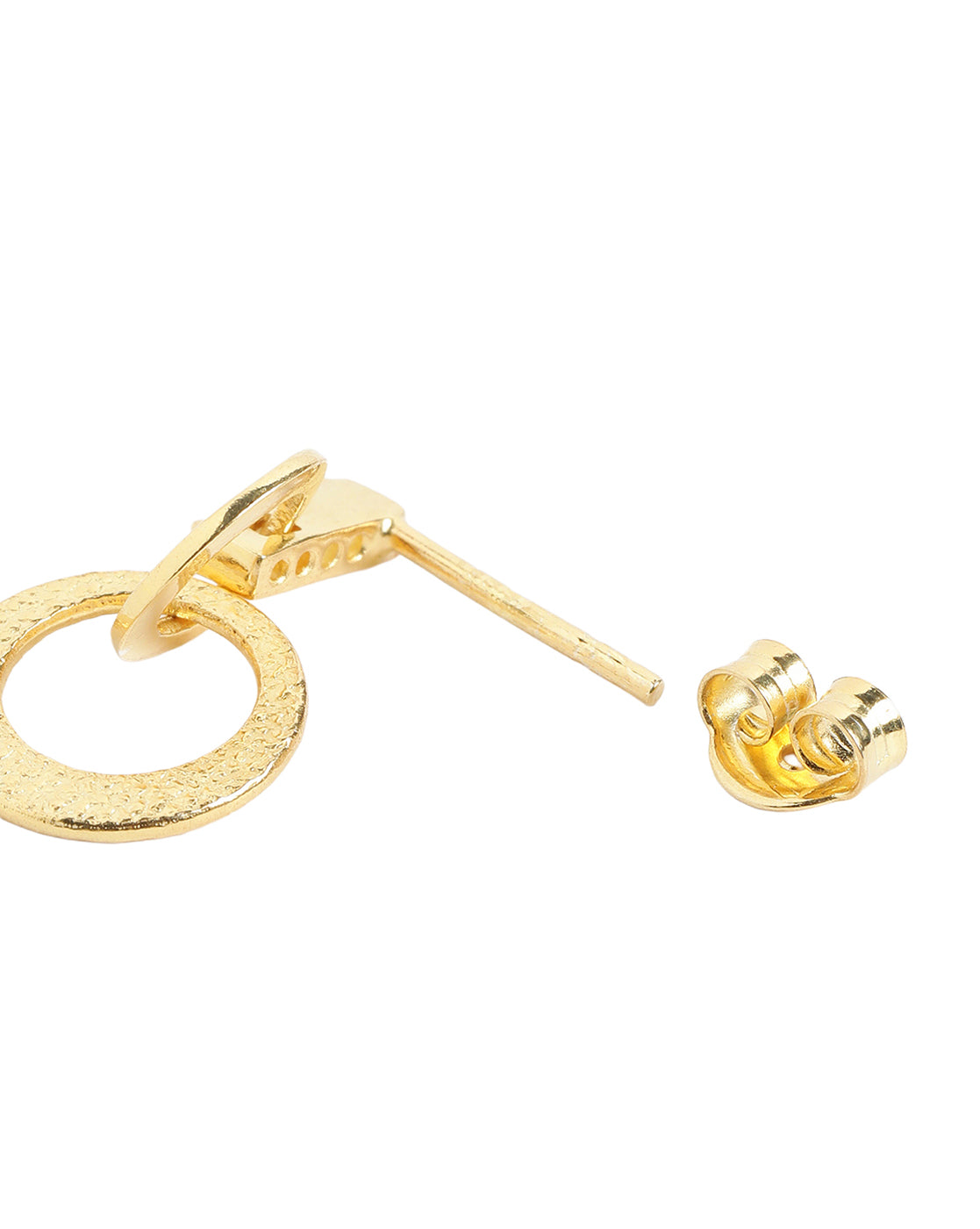18kt Gold Plated CZ Studded Textured Double Circle Drop Link Earring