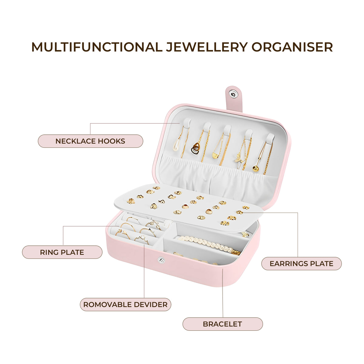 PU Mini Portaable Jewellery Classic Style Squart Peach - CLJW-08