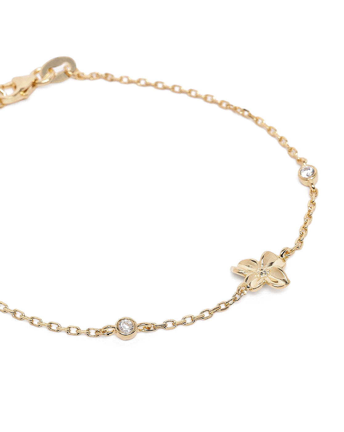 18kt Gold Plated CZ Floral Charm Adjustable Bracelet