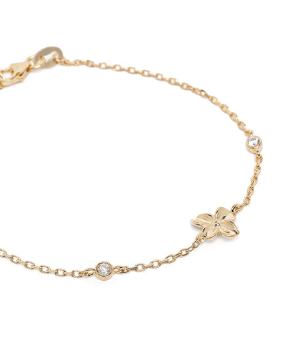 18kt Gold Plated CZ Floral Charm Adjustable Bracelet
