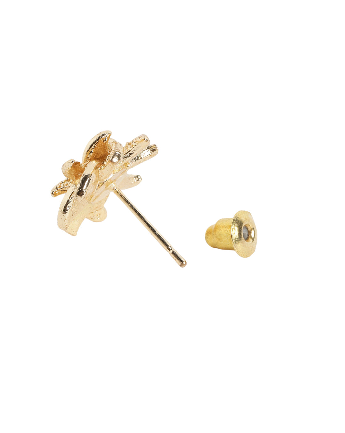 Gold-Plated Intricate Flower Textured Stud Earrings