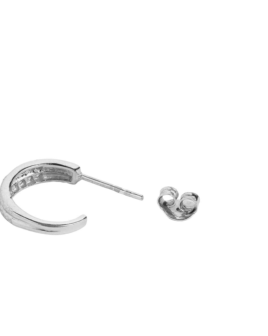 925 Sterling Silver Rhodium Plated CZ Textured Mini Half Hoop Earring
