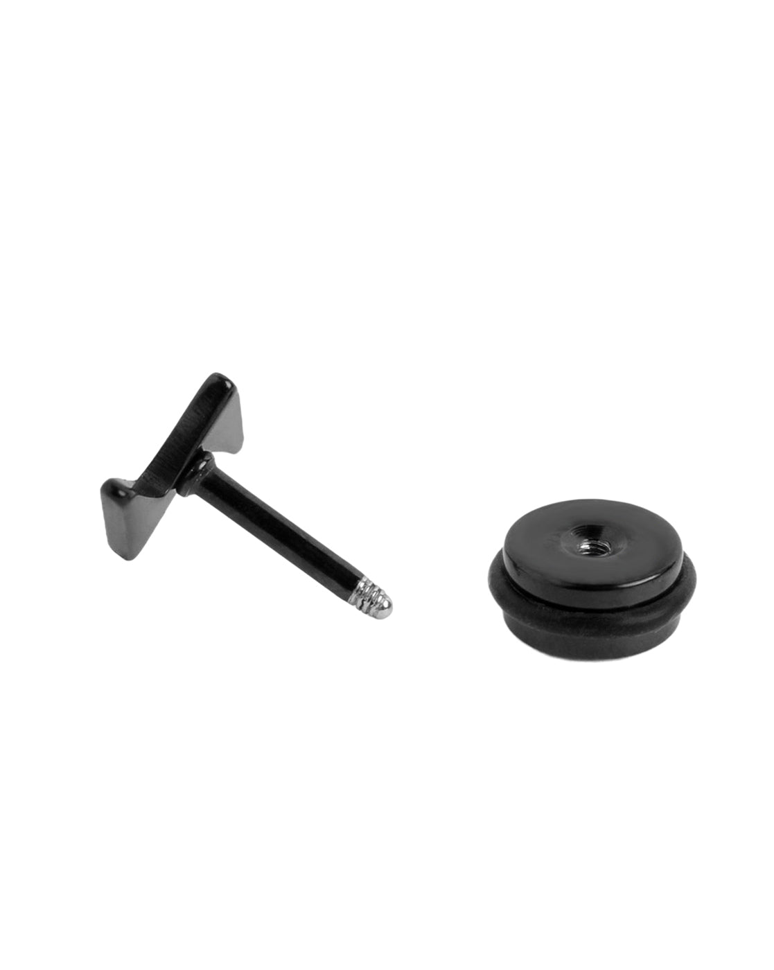 Men Black Toned Lightning Bolt Stud
