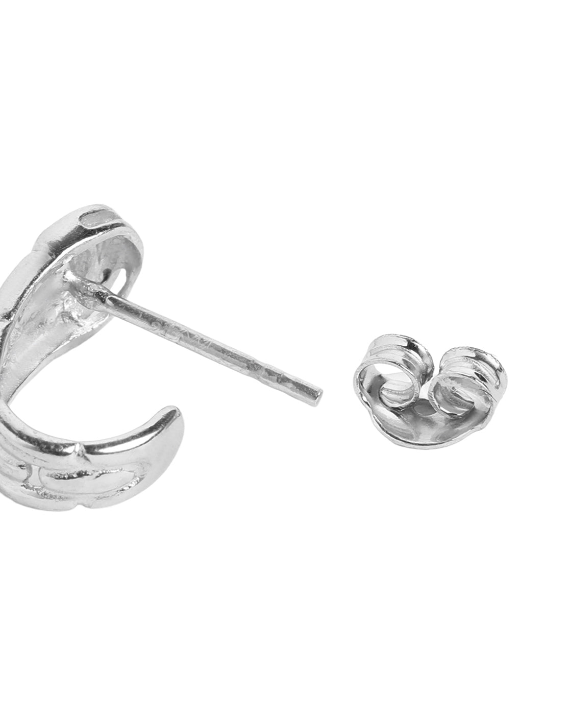 925 Sterling Silver Rhodium Plated CZ Interlock Chain Half Hoop Earring