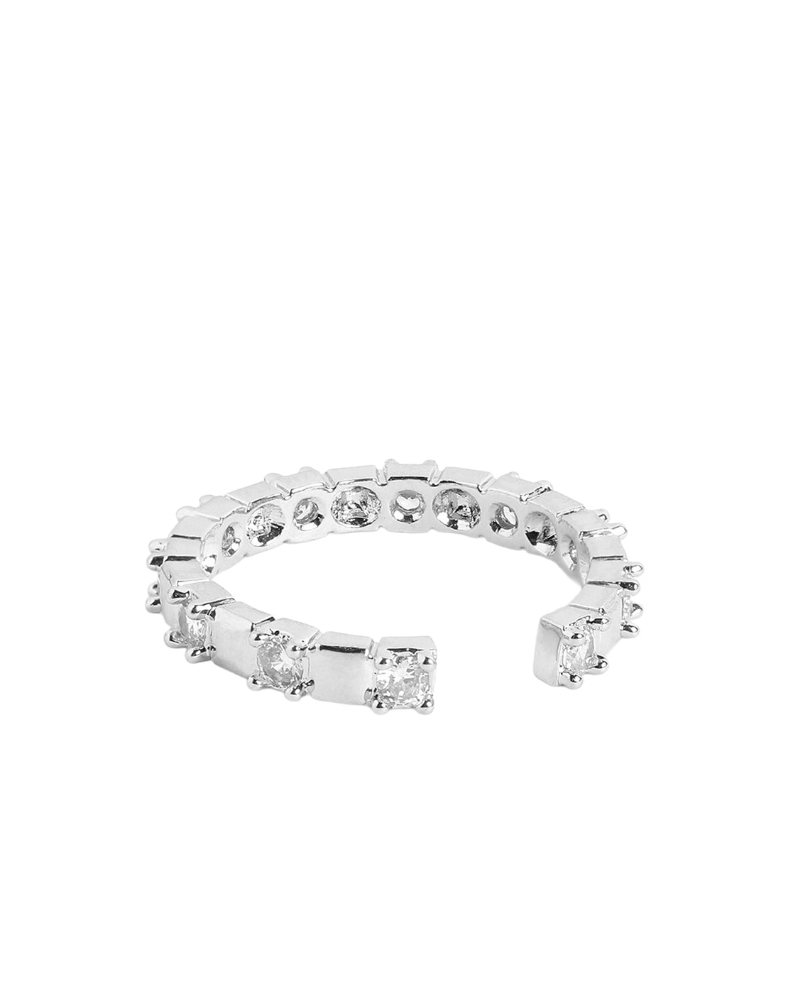 Silver Plated Sleek Cubic Zirconia Accent Band Adjustable Ring