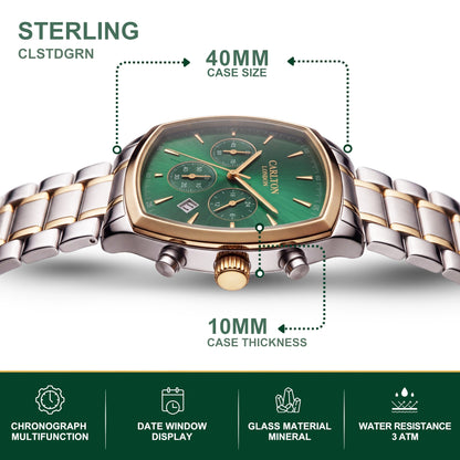 Carlton London Sterling Men’s Watch - Green Square Dial, Dual Tone Stainless Steel Strap - CLSTDGRN