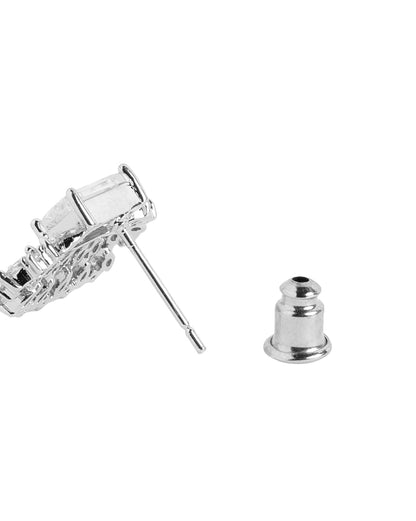Silver Plated CZ Studded Baguette Marquise Party wear Stud Earring