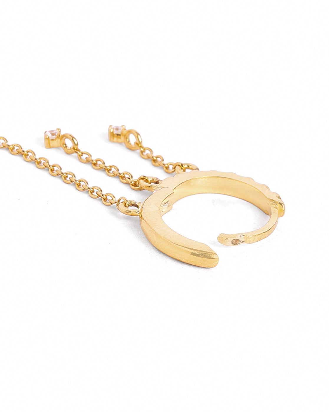 18kt Gold Plated Dangling Chain Studded Huggie Hoop Earring