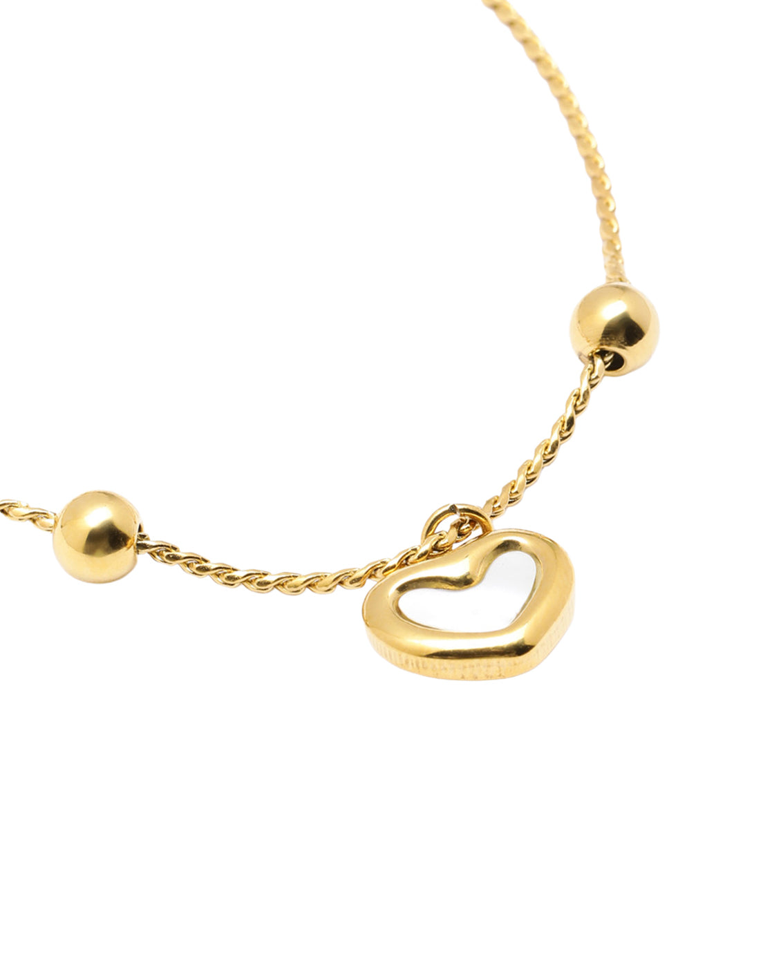 Double Sided Gold Plated Heart &amp; Faux Pearl Reversible Charm Adjustable Bracelet
