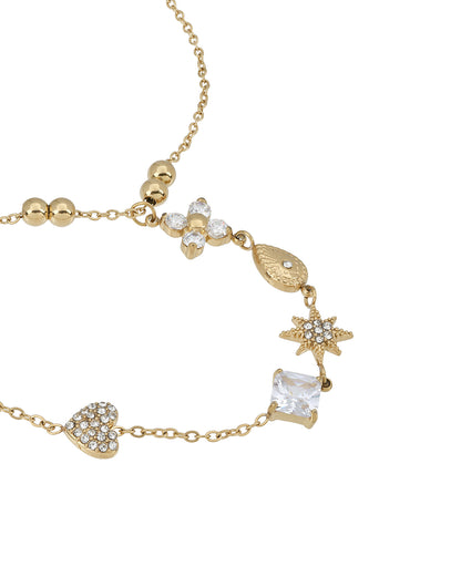 Premium Gold Plated CZ Studded Floral,Heart, Star,Tear Drop &amp; Cushion Solitaire Hand Chain Bracelet