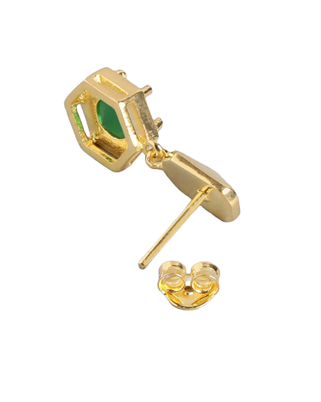 18KT Gold Plated Emerald Green Solitaire CZ Geometric Earrings