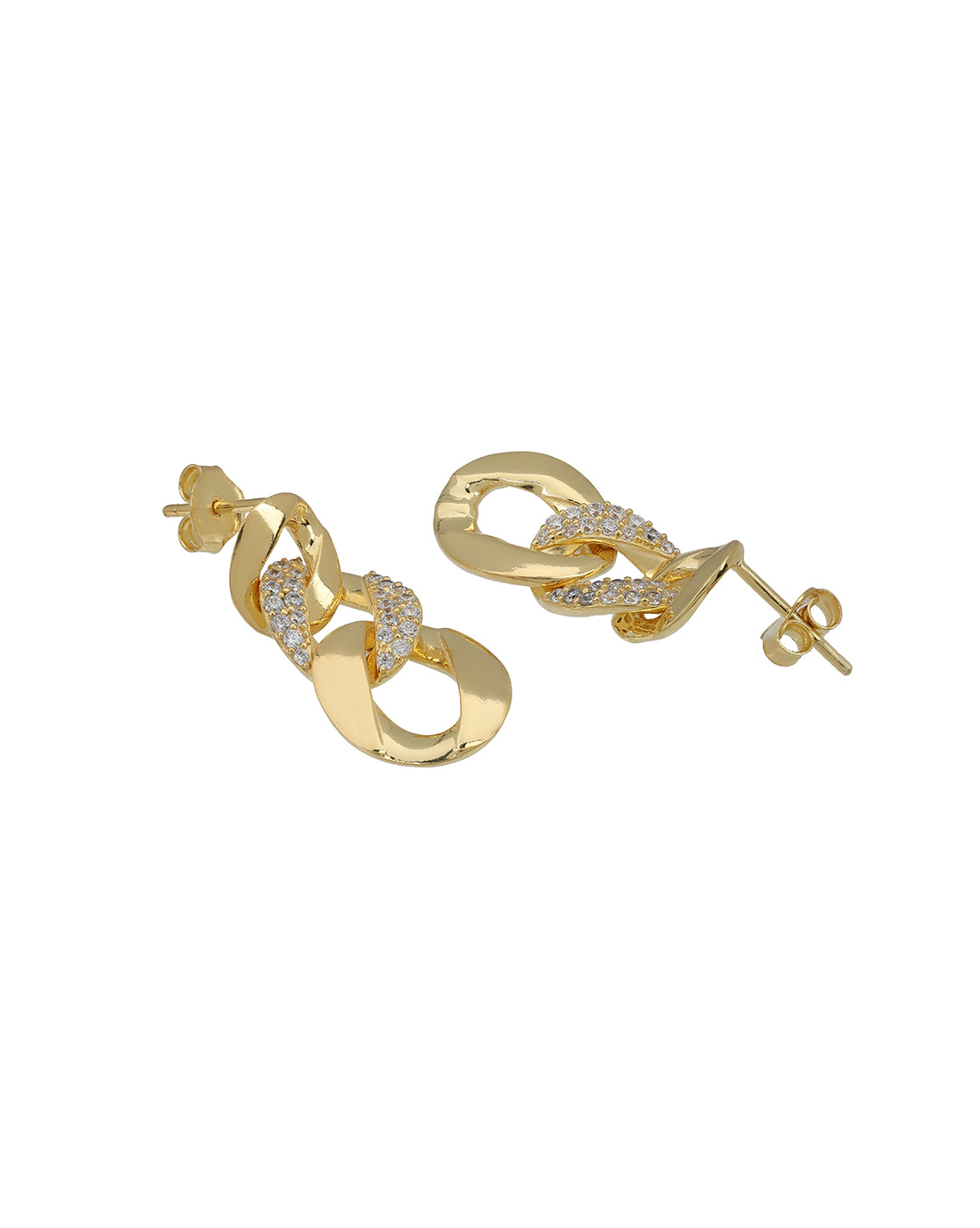 18Kt Gold-Plated CZ Interlocking Link Drop Earrings
